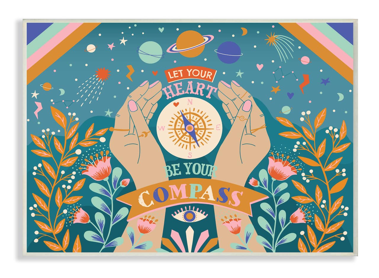 Stupell Industries Heart Be Your Compass Phrase Boho Chic Constellations Wall Plaque